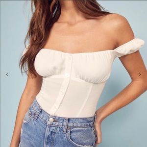 Reformation Honor Off the Shoulder Button Up Top